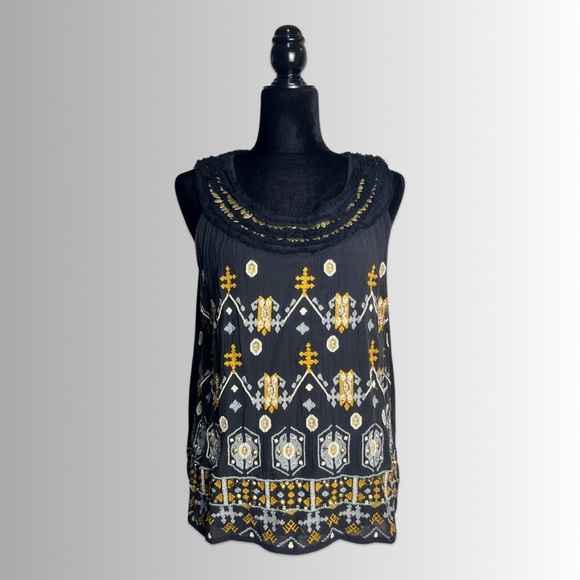 Anthropologie Tops - Anthropologie Akemi Kin Firelight Embroidered Top, Black, Sleeveless, Size Md